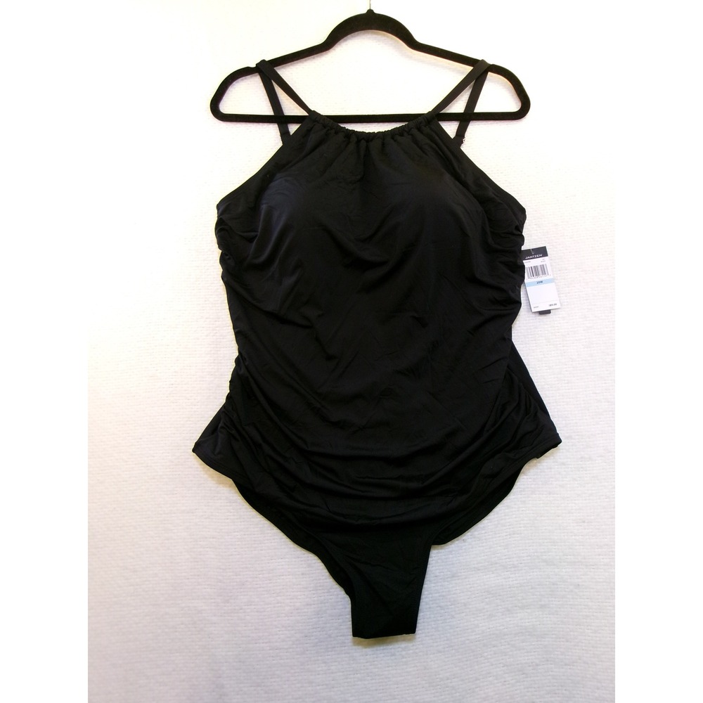 Jantzen Womens‎ Black High Neck Ruched One Piece Swimsuit JZ22559M Size 20W NWT